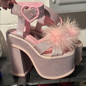 Pink Platform Sandals with Heart Detail